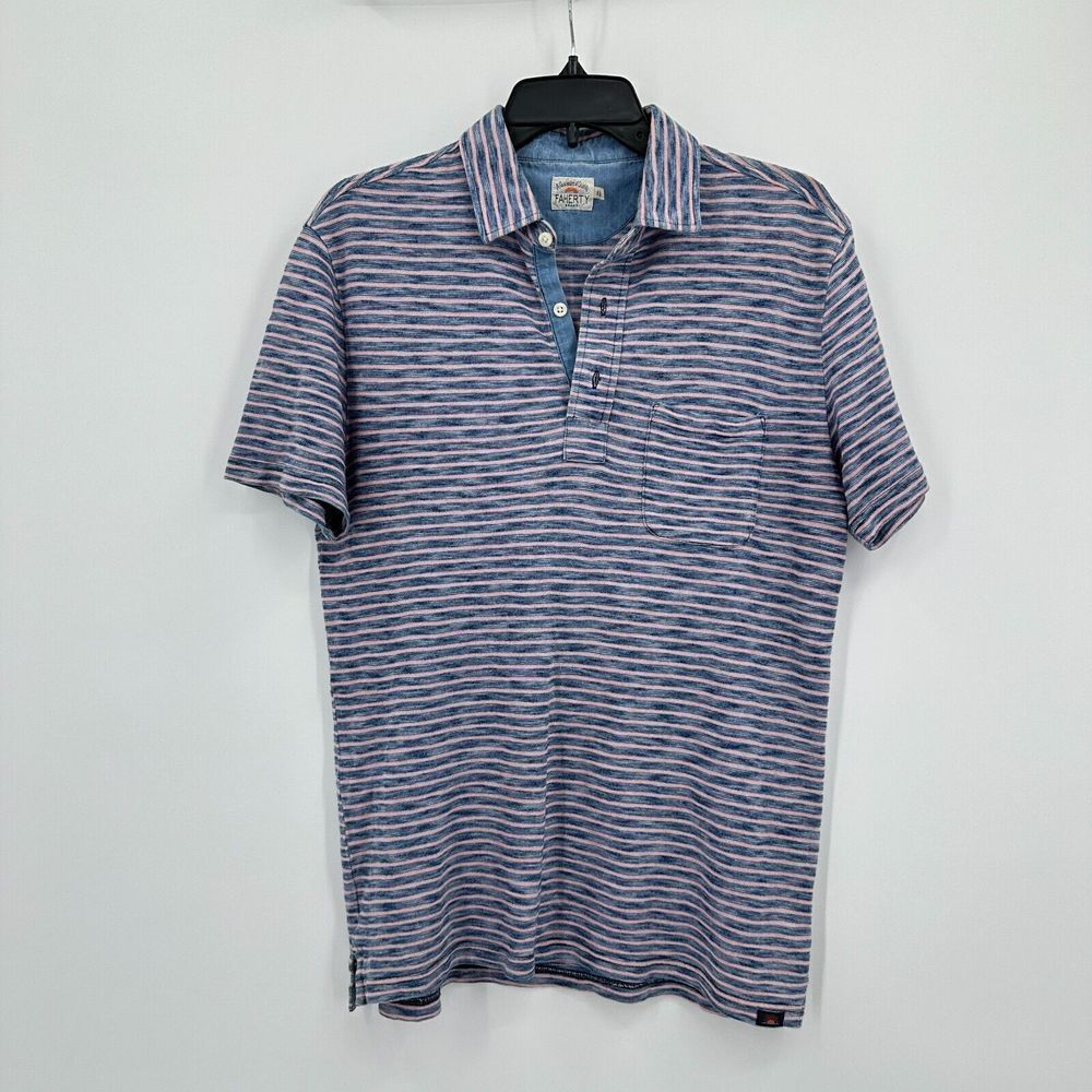 Faherty Polo Shirt Mens Small Pink Blue Heather Striped Golf‎ Business Casual